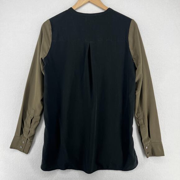 VINCE Top Women 8 Silk Crepe de Chine Colorblock Tunic Keyhole Long Sleeve Black - Picture 2 of 16